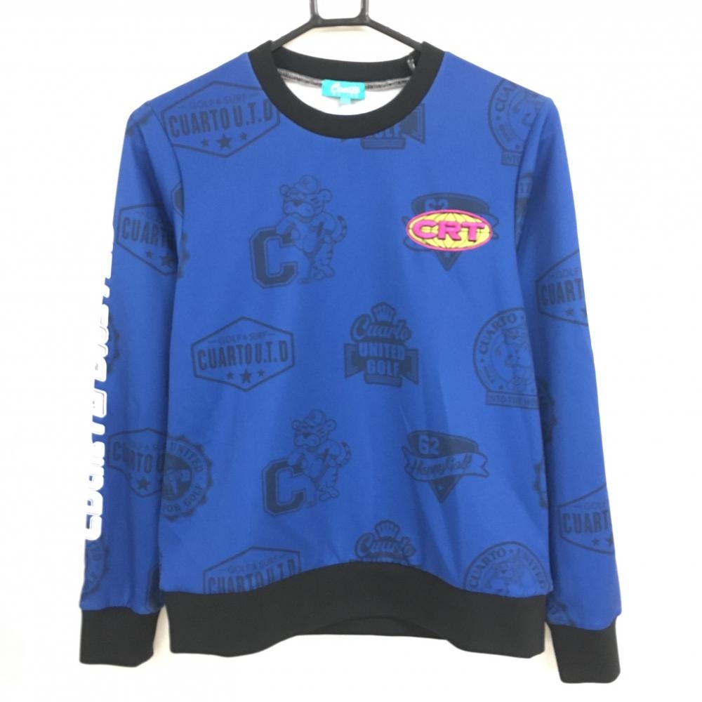 【超美品】クアルトユナイテッド トレーナー ブルー×黒 トラ柄 薄手 レディース S ゴルフウェア CUARTO UNITED