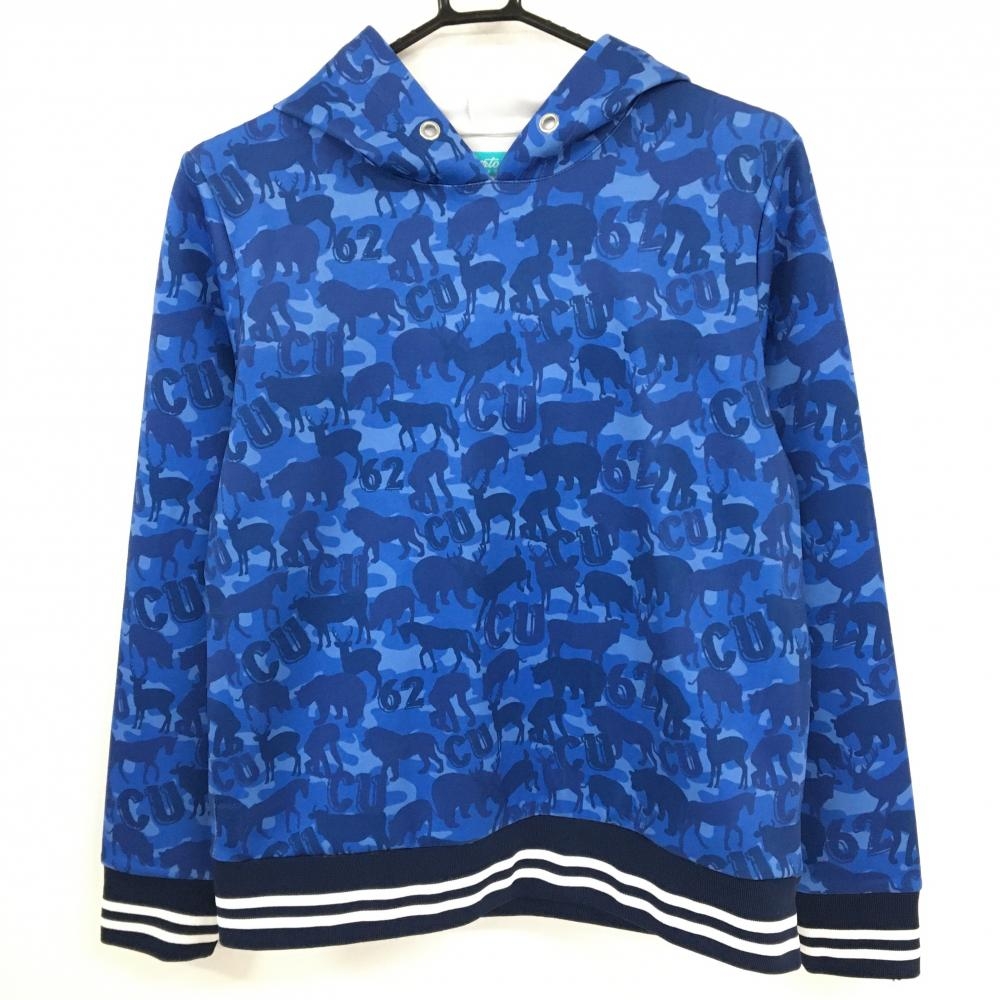 クアルトユナイテッド パーカー ブルー×ネイビー 総柄 トレーナー レディース L ゴルフウェア CUARTO UNITED