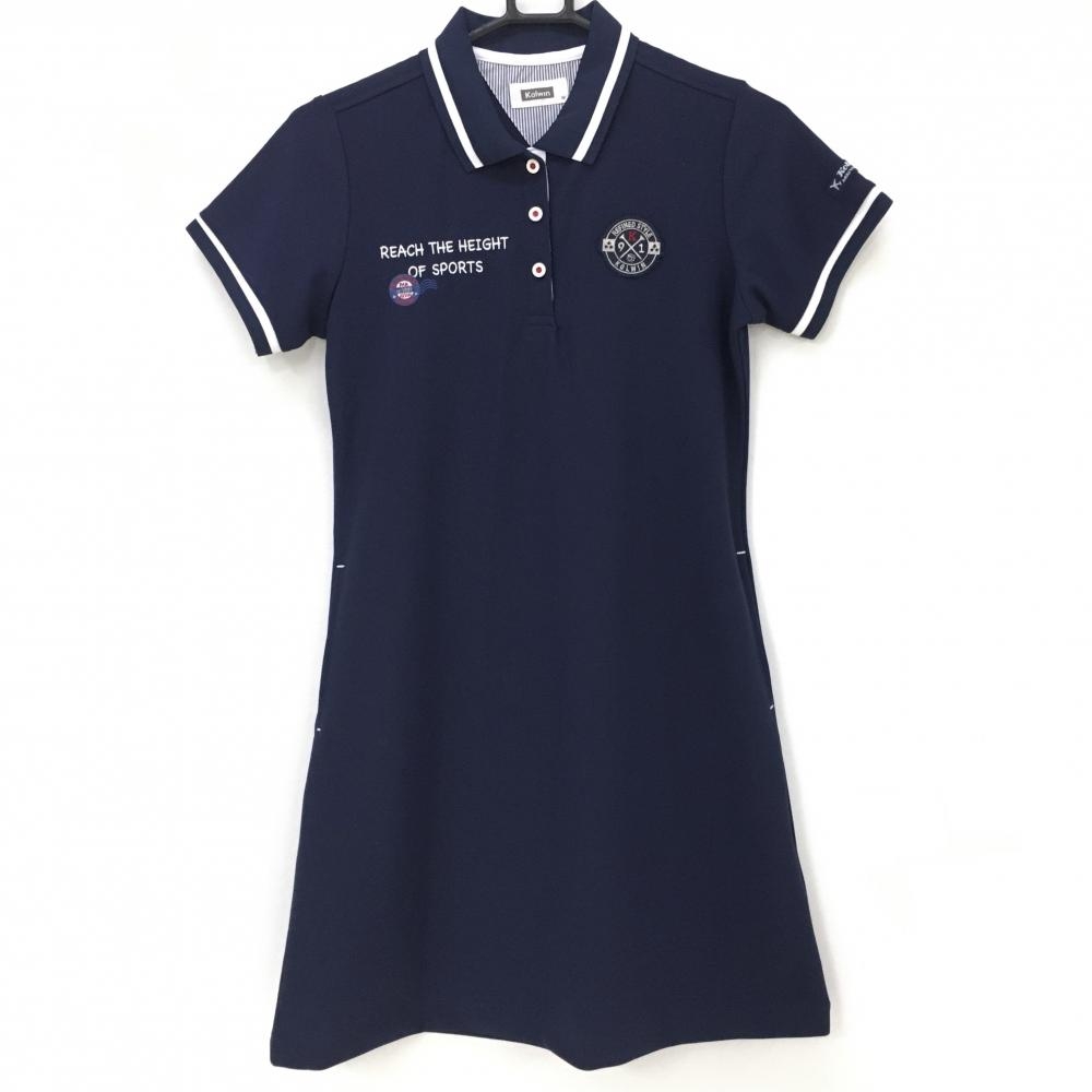 【美品】コルウィン 半袖ポロワンピース ネイビー×白 インナーパンツ付き 胸元ロゴ  レディース M ゴルフウェア Kolwin