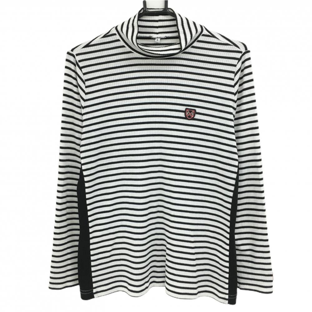 コルウィン 長袖ハイネックシャツ 白×黒 ボーダー  レディース 3L ゴルフウェア 大きいサイズ Kolwin