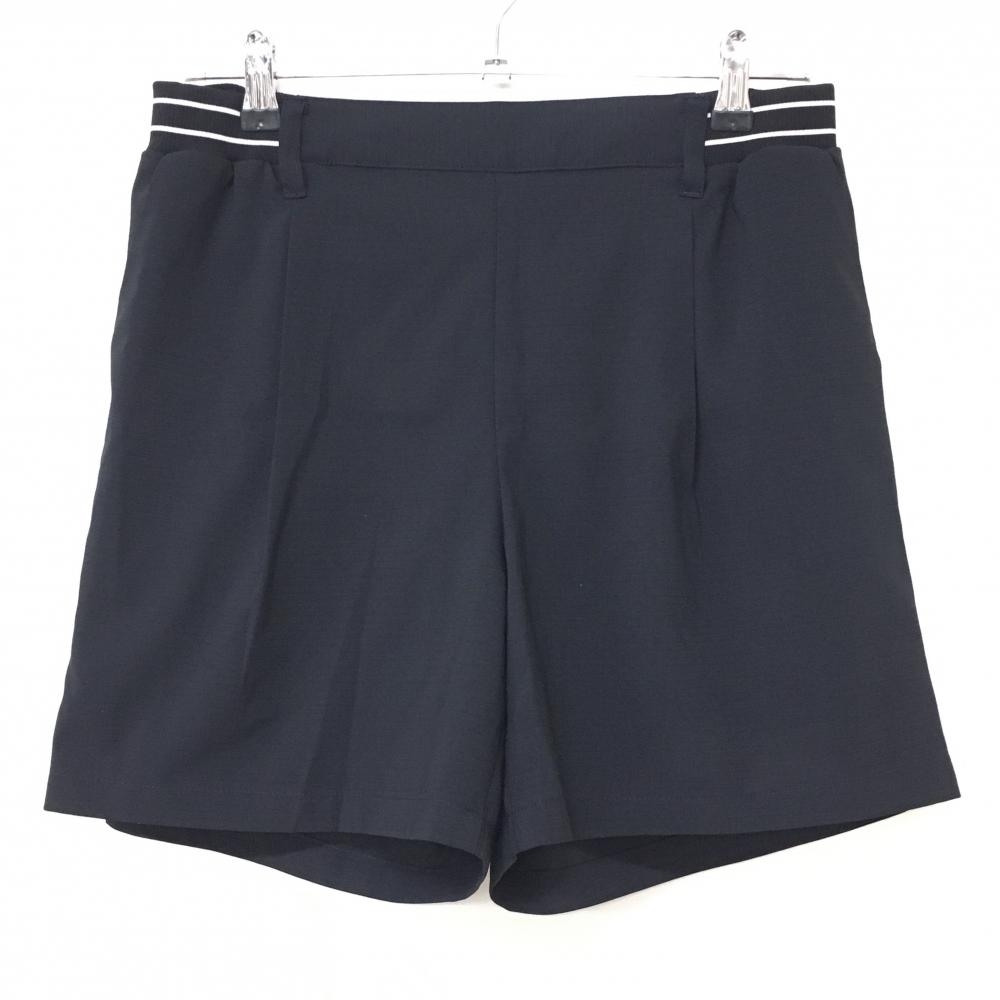 【超美品】コルウィン ショートパンツ ネイビー×白 ウエスト一部ゴムライン 薄手 レディース L ゴルフウェア Kolwin