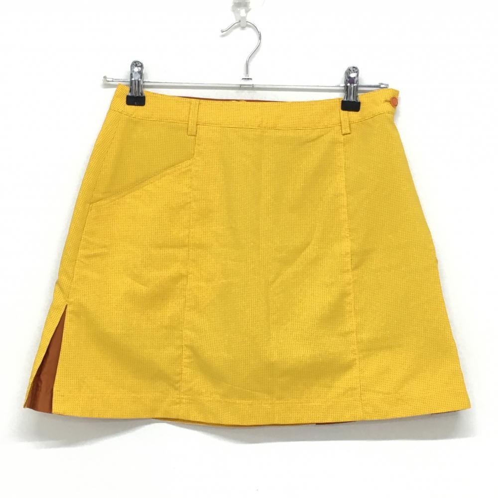 【美品】コルウィン スカート イエロー×黒 総柄 ボックスプリーツ 内側インナーパンツ レディース 7 ゴルフウェア Kolwin
