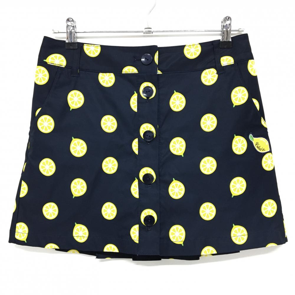 【美品】コルウィン スカート ネイビー×イエロー レモン柄 内側インナーパンツ レディース 11 ゴルフウェア Kolwin