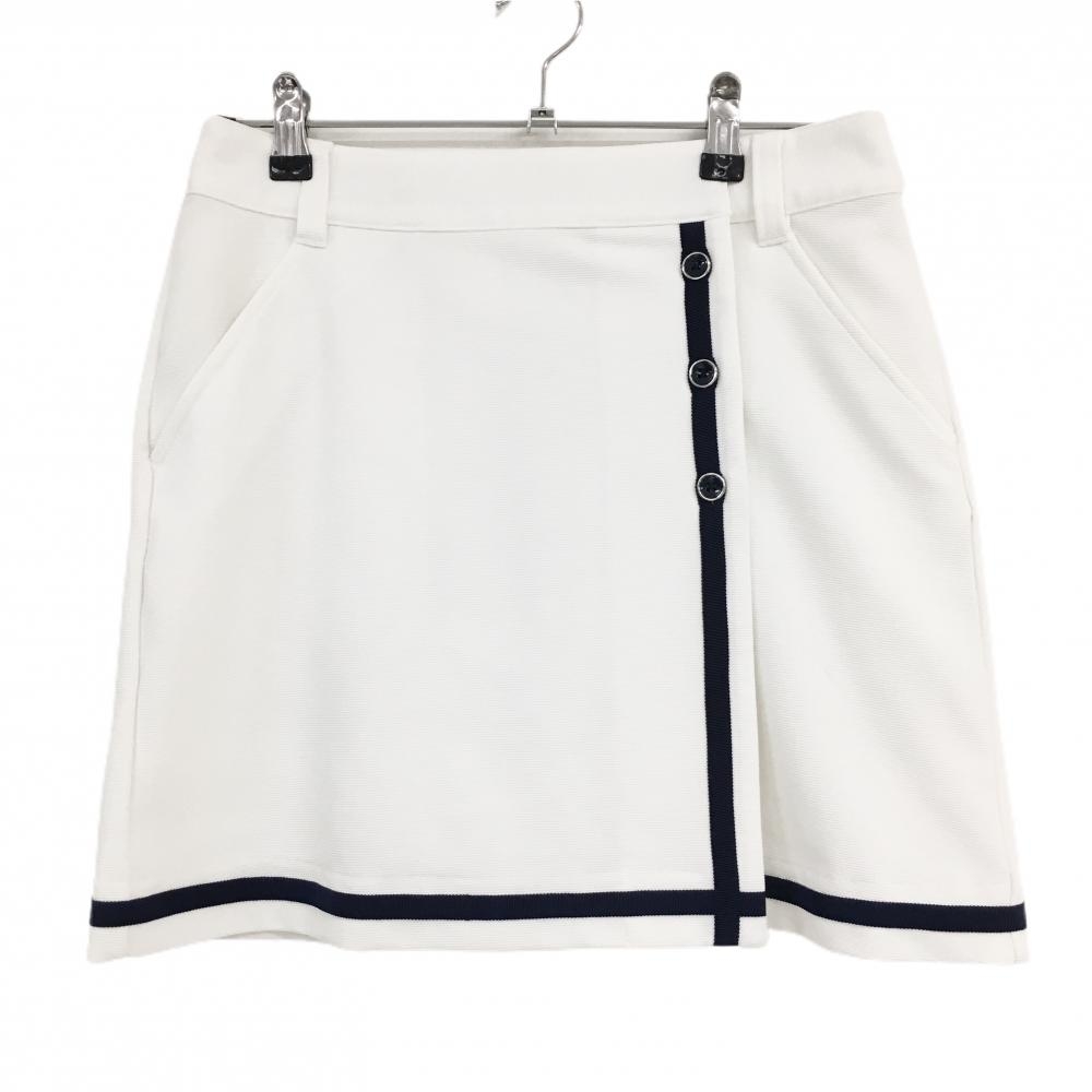 【超美品】コルウィン スカート 白×ネイビー テープライン フロントボタン 背面のみ裏地あり レディース 9 ゴルフウェア Kolwin