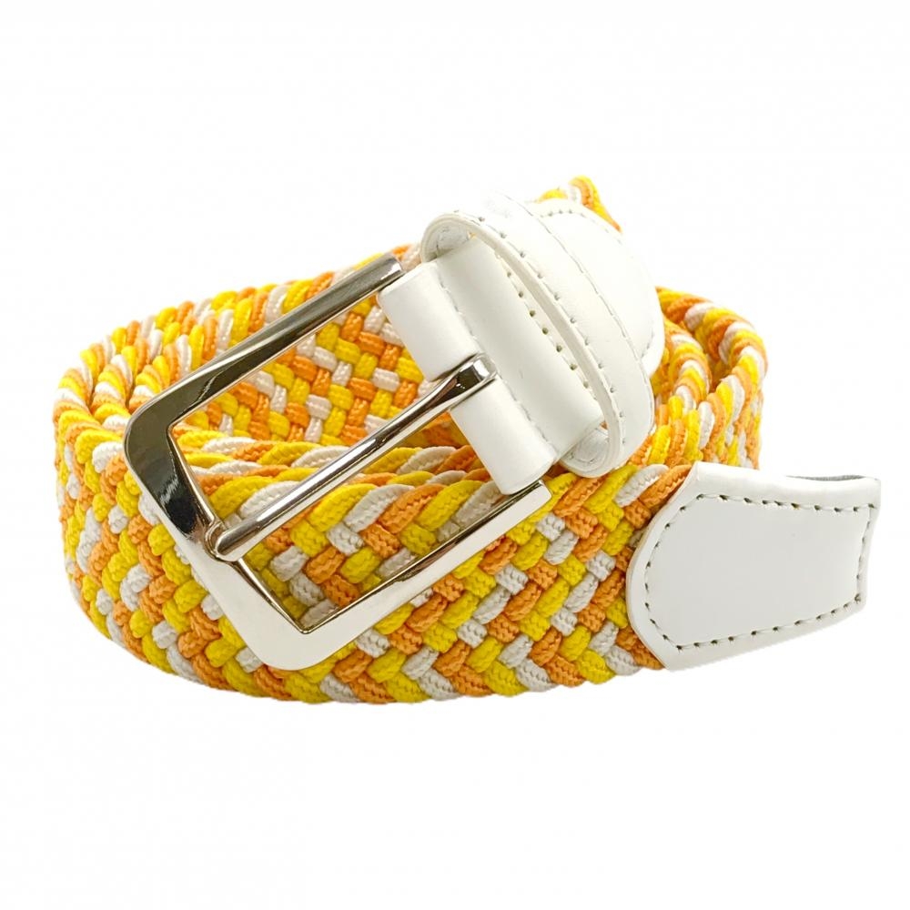 【美品】コルウィン メッシュベルト イエロー×オレンジ×白 編み込み レディース  ゴルフウェア Kolwin