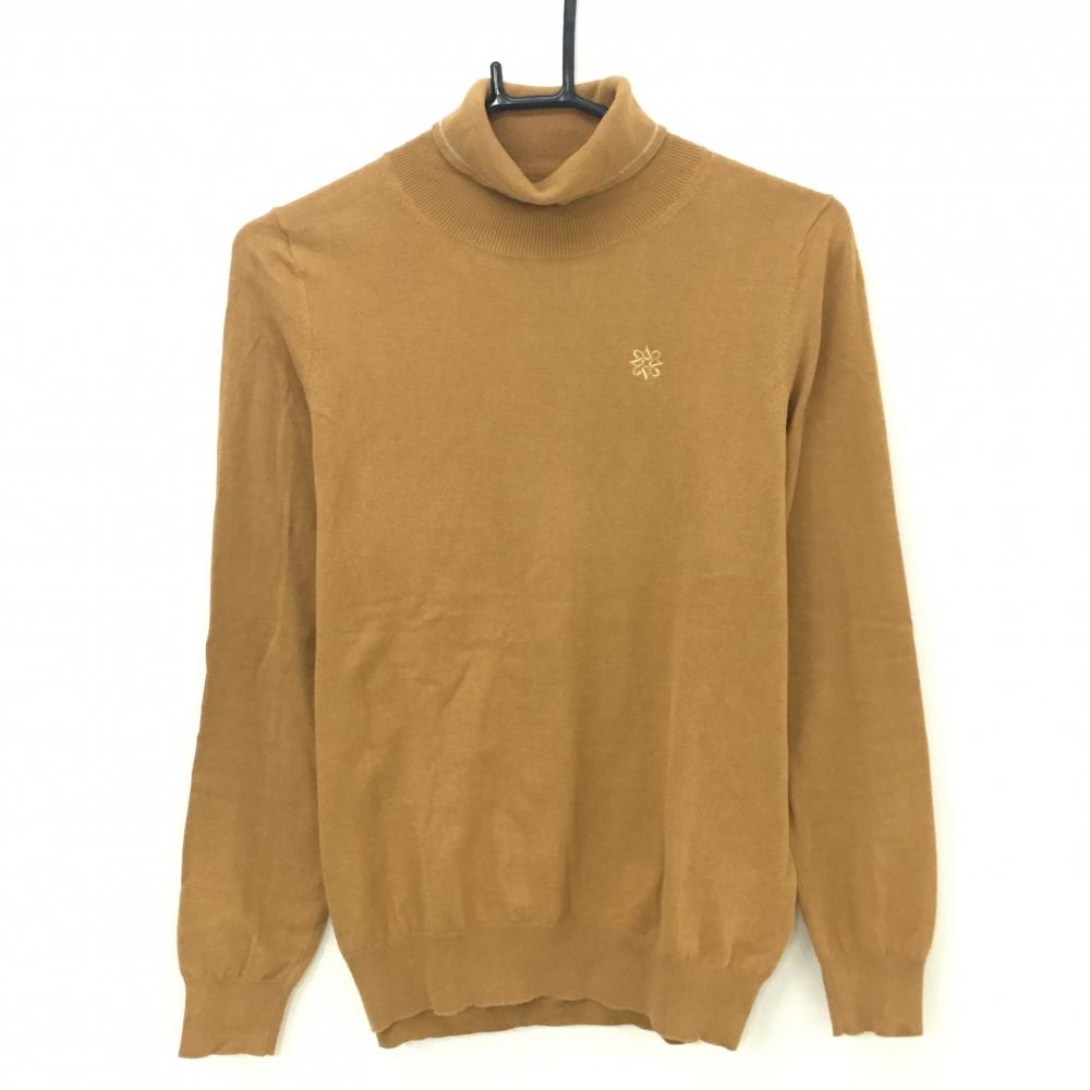 【美品】セントアンドリュース タートルネックセーター ライトブラウン×ゴールド ロゴ刺しゅう レディース S ゴルフウェア St ANDREWS