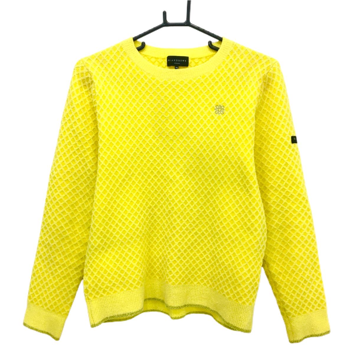 セントアンドリュース セーター イエロー ダイヤ柄 コットン混 ニット レディース M ゴルフウェア St ANDREWS