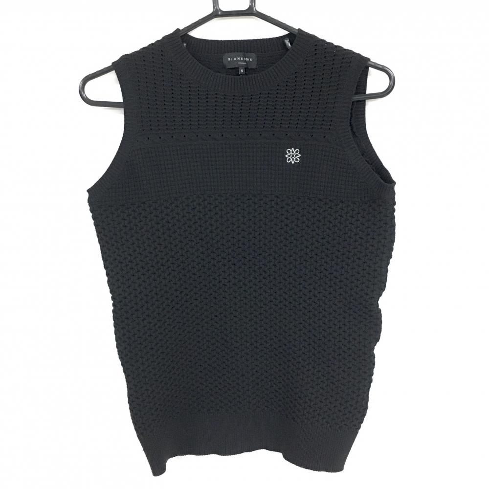 【超美品】セントアンドリュース ニットベスト 黒 ロゴ刺しゅう 上部透かし編み レディース S ゴルフウェア St ANDREWS
