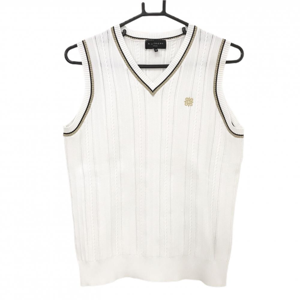 セントアンドリュース ニットベスト 白×ゴールド レディース M ゴルフウェア St ANDREWS