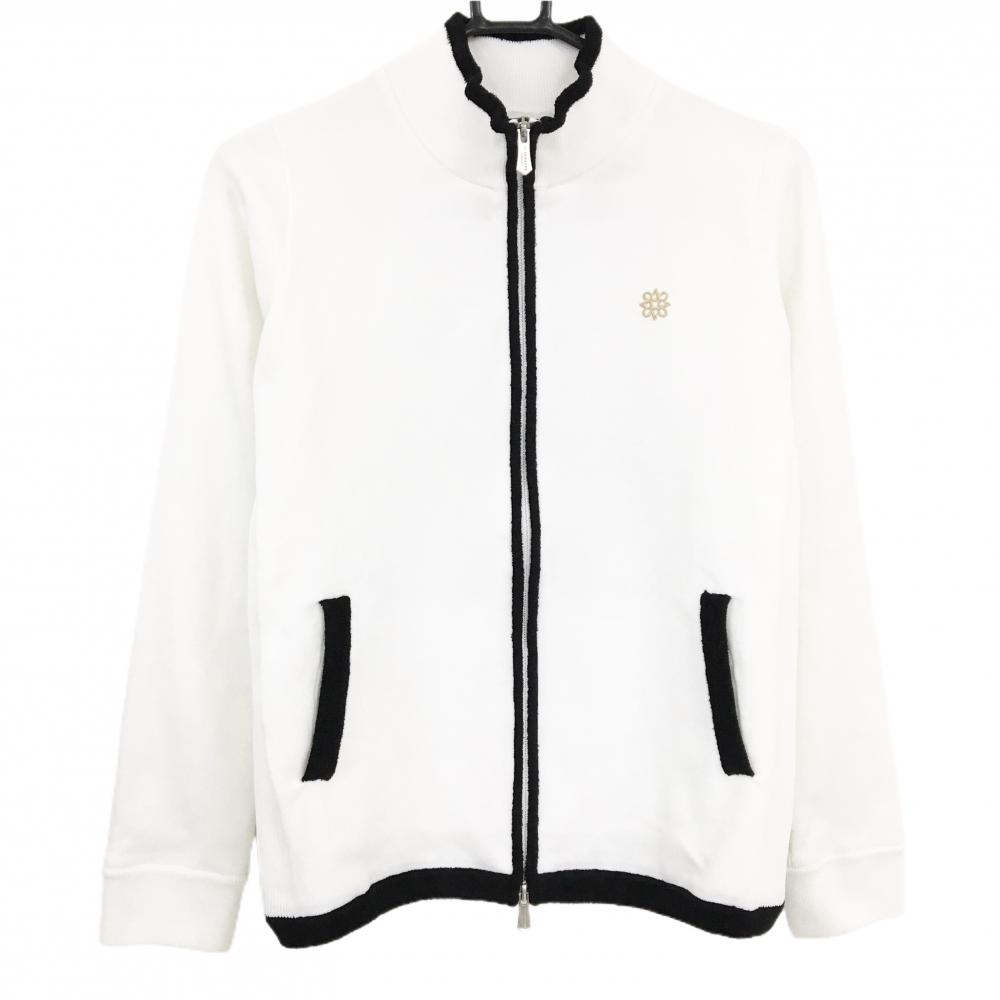 【美品】セントアンドリュース ニットジャケット 白×黒 胸元ロゴ 裏地付き レディース L ゴルフウェア St ANDREWS