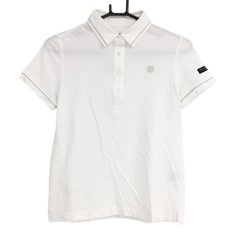 セントアンドリュース 半袖ポロシャツ 白×シルバー ロゴ刺しゅう 襟・袖口ライン レディース S ゴルフウェア St ANDREWS