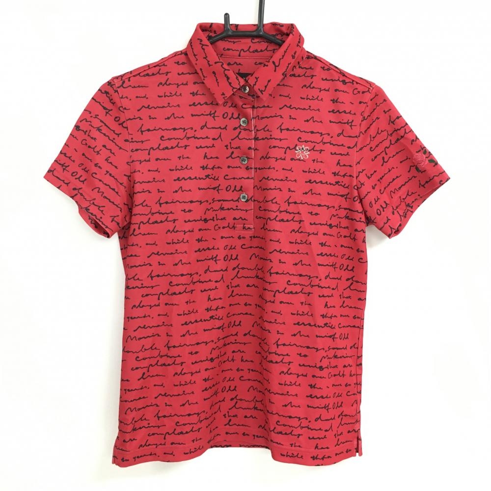 セントアンドリュース 半袖ポロシャツ レッド×黒 英字総柄 胸刺しゅう  レディース M ゴルフウェア St ANDREWS