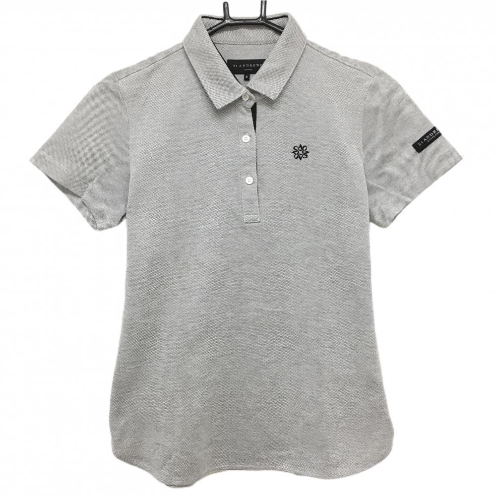 【美品】セントアンドリュース 半袖ポロシャツ ライトグレー系 ロゴ刺しゅう レディース S ゴルフウェア St ANDREWS