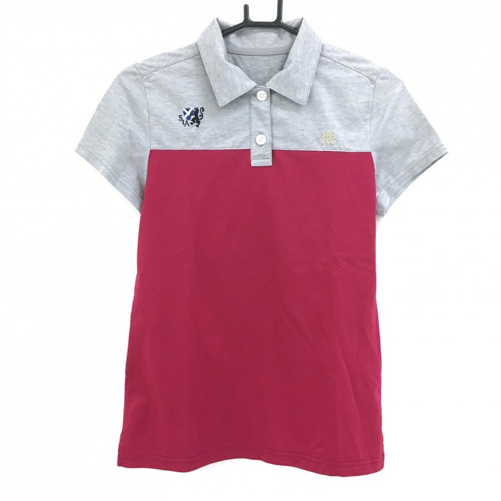 【超美品】セントアンドリュース 半袖ポロシャツ ワインレッド系×ライトグレー バイカラー レディース S ゴルフウェア St ANDREWS
