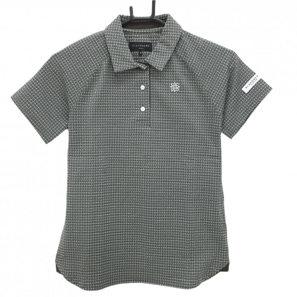 【超美品】セントアンドリュース 半袖ポロシャツ ベージュ×ブラウン 総柄 ロゴ レディース S ゴルフウェア St ANDREWS