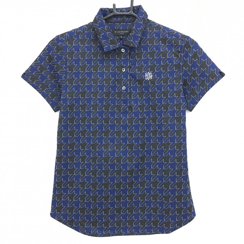 【超美品】セントアンドリュース 半袖ポロシャツ ネイビー×黒 千鳥格子 シルバーラメ  レディース S ゴルフウェア St ANDREWS