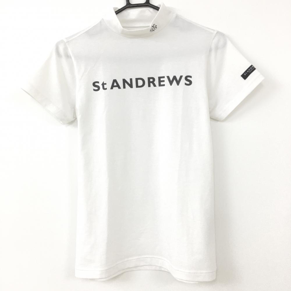 St ANDREWS セントアンドリュース 半袖ハイネックシャツ 白×黒 ビッグロゴ  レディース L ゴルフウェア
