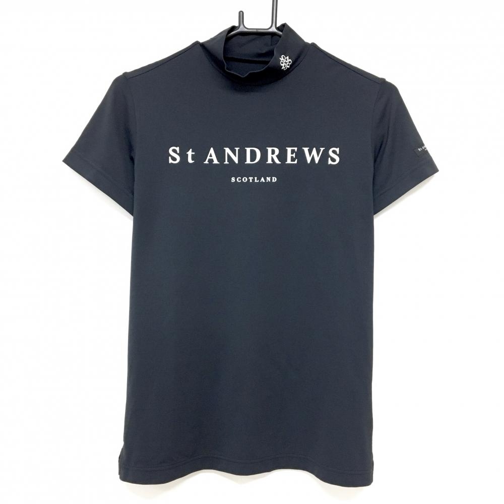 【超美品】セントアンドリュース 半袖ハイネックシャツ 黒×白 フロントロゴ  レディース M ゴルフウェア St ANDREWS