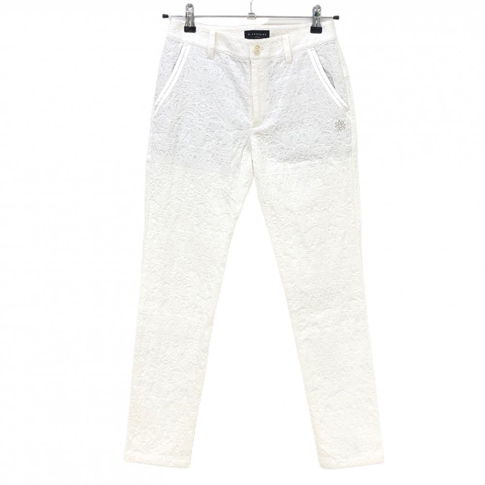 【超美品】セントアンドリュース パンツ 白 総柄 レース織生地 バラ刺しゅう レディース S ゴルフウェア St ANDREWS