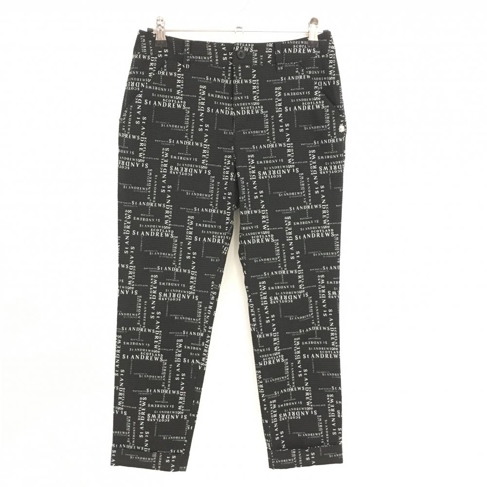 【超美品】セントアンドリュース パンツ 黒×白 ロゴ総柄 サッカー生地 レディース L ゴルフウェア 2024年モデル St ANDREWS