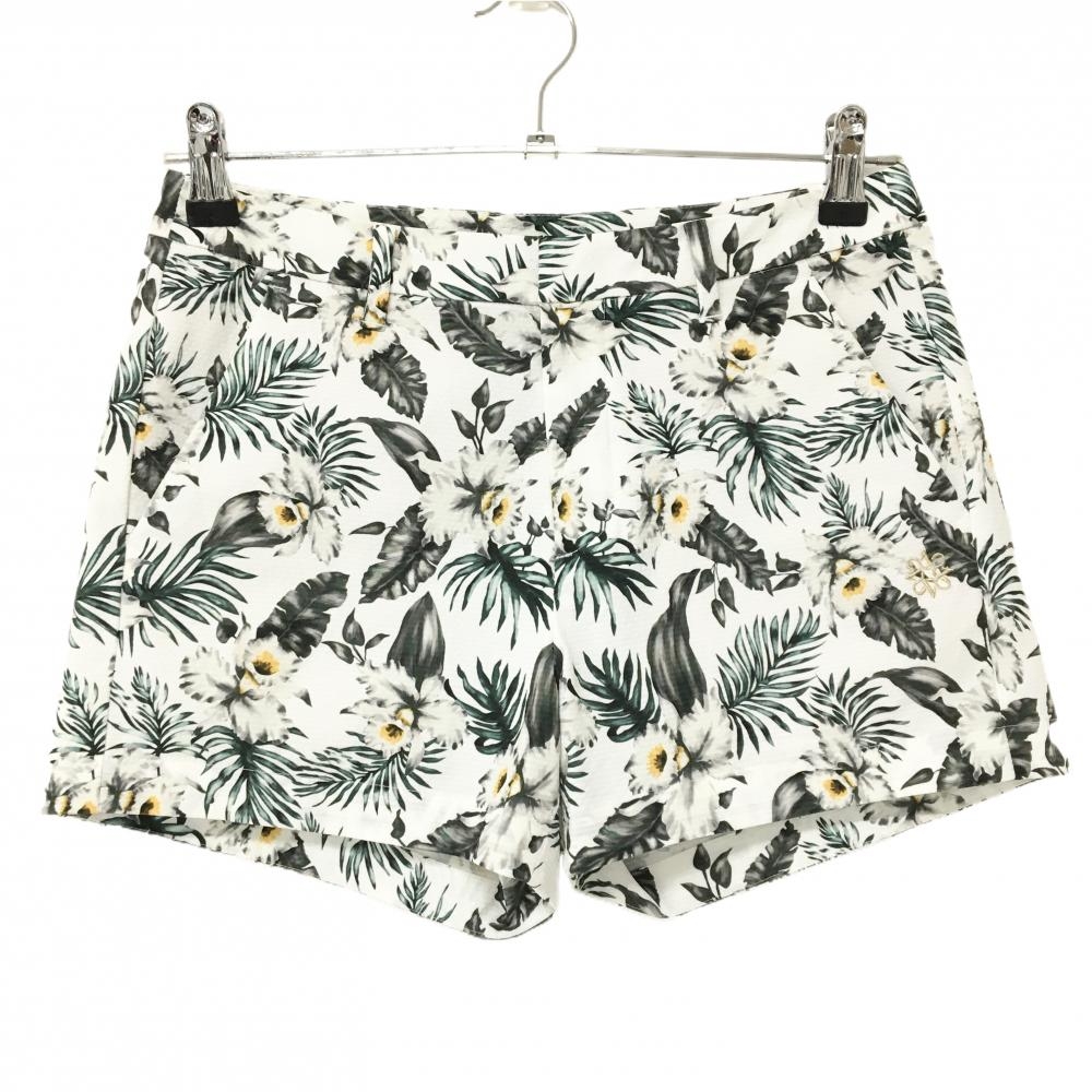 【超美品】セントアンドリュース ハーフパンツ 白×グリーン系 総柄 花 リーフ レディース SS ゴルフウェア St ANDREWS