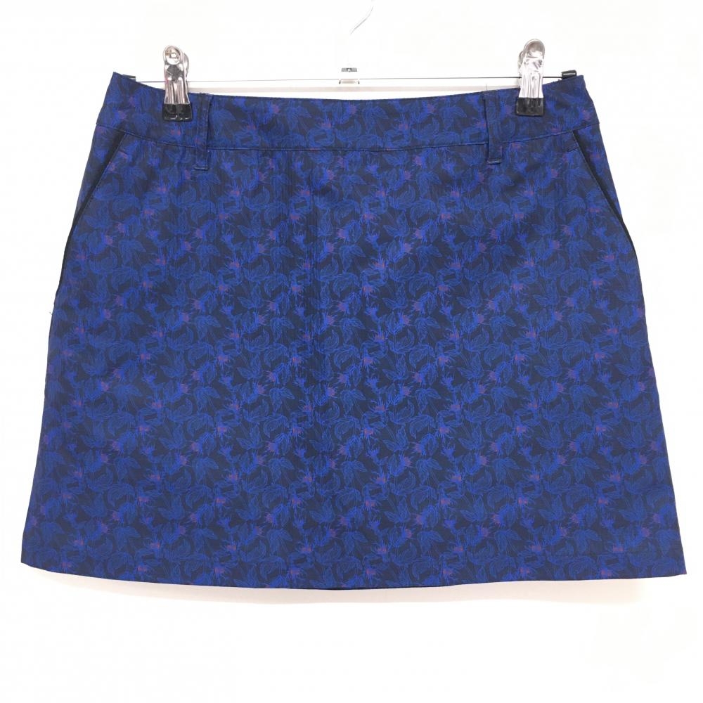 【超美品】セントアンドリュース スカート ダークネイビー×ブルー 格子織生地 リーフ柄 バックロゴ レディース M ゴルフウェア St ANDREWS