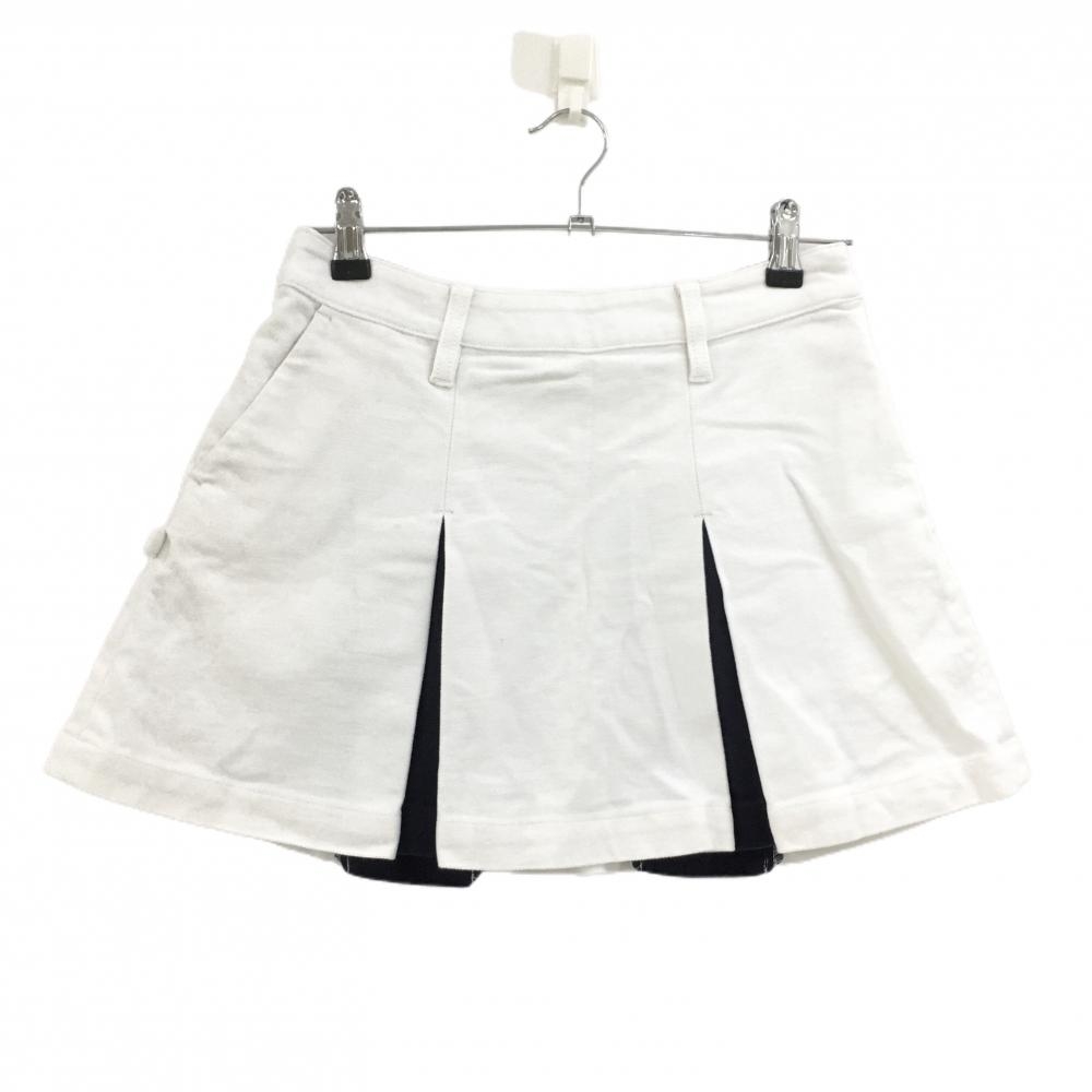 【美品】セントアンドリュース スカート 白×ネイビー 微起毛素材 ボックスプリーツ  レディース S ゴルフウェア St ANDREWS