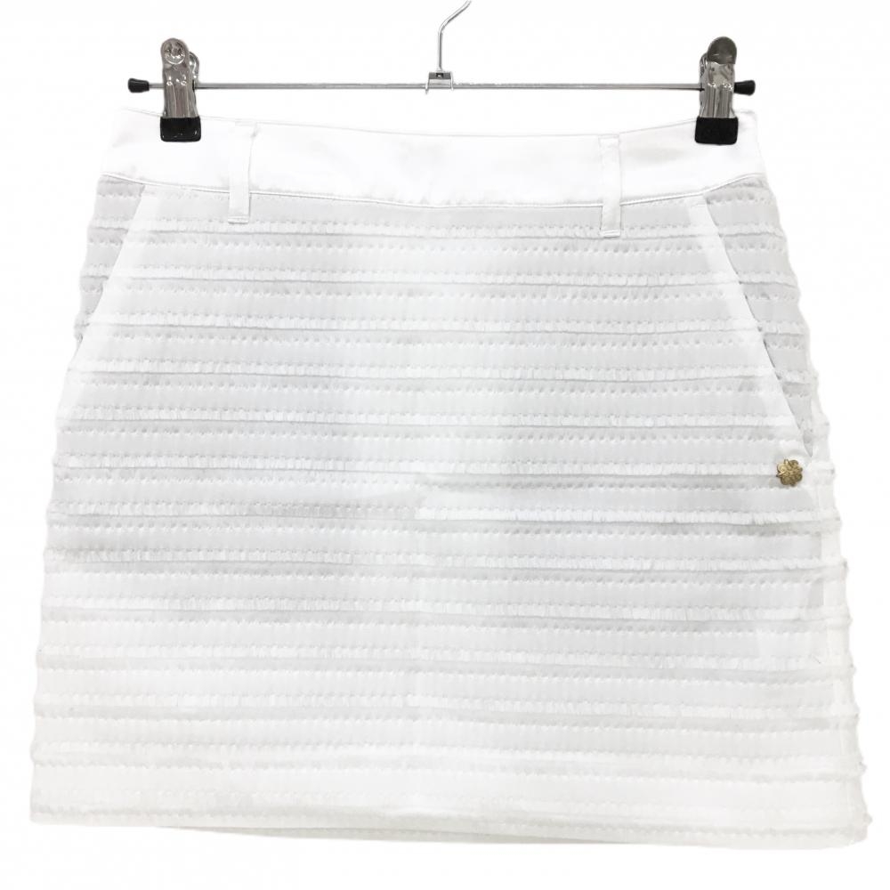 【超美品】セントアンドリュース スカート 白 フリンジボーダー調 ロゴゴールド レディース S ゴルフウェア St ANDREWS