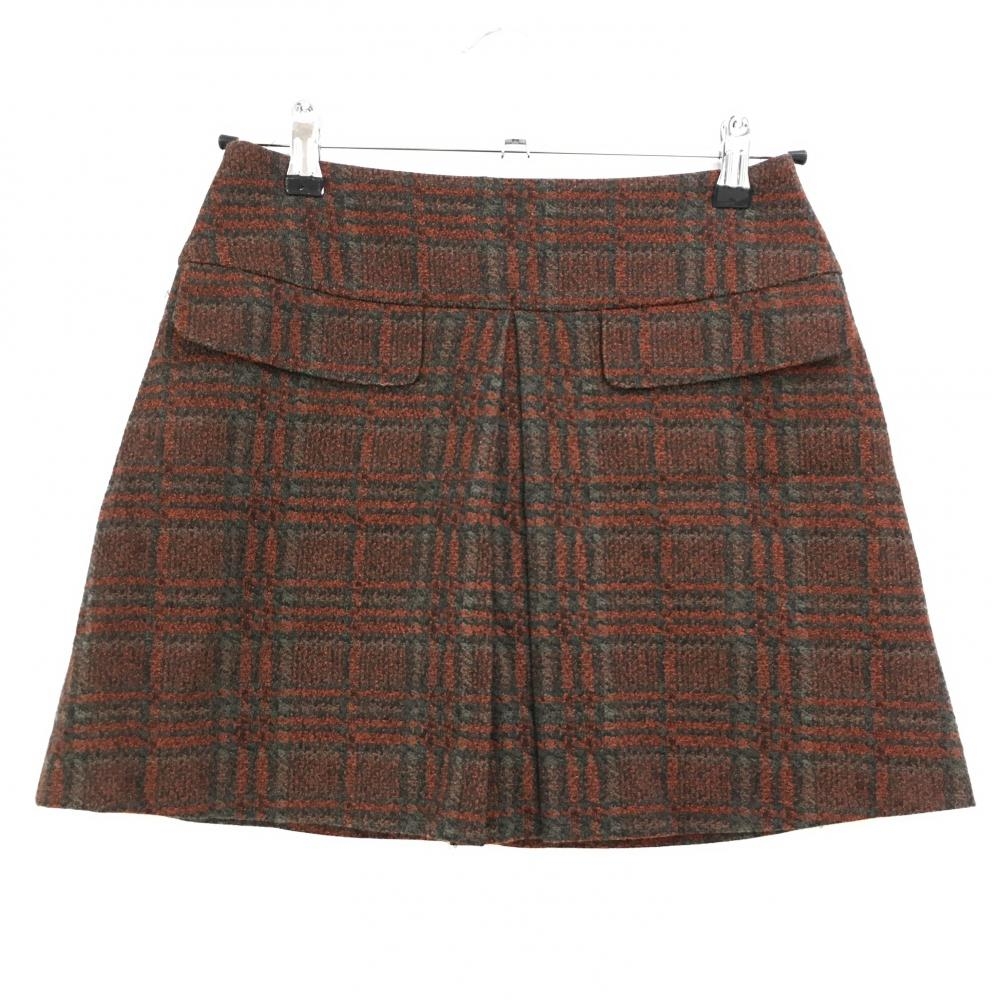 【超美品】セントアンドリュース スカート オレンジ×カーキ チェック織生地 裏地付き レディース M ゴルフウェア St ANDREWS