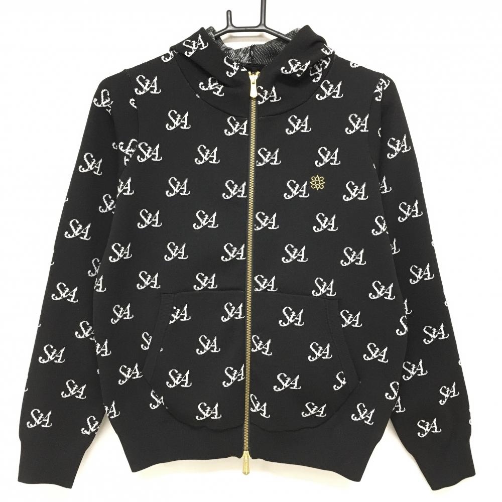 セントアンドリュース ニットジップパーカー 黒×白 ロゴ総柄 ダブルジップ  レディース M ゴルフウェア 2024年モデル St ANDREWS