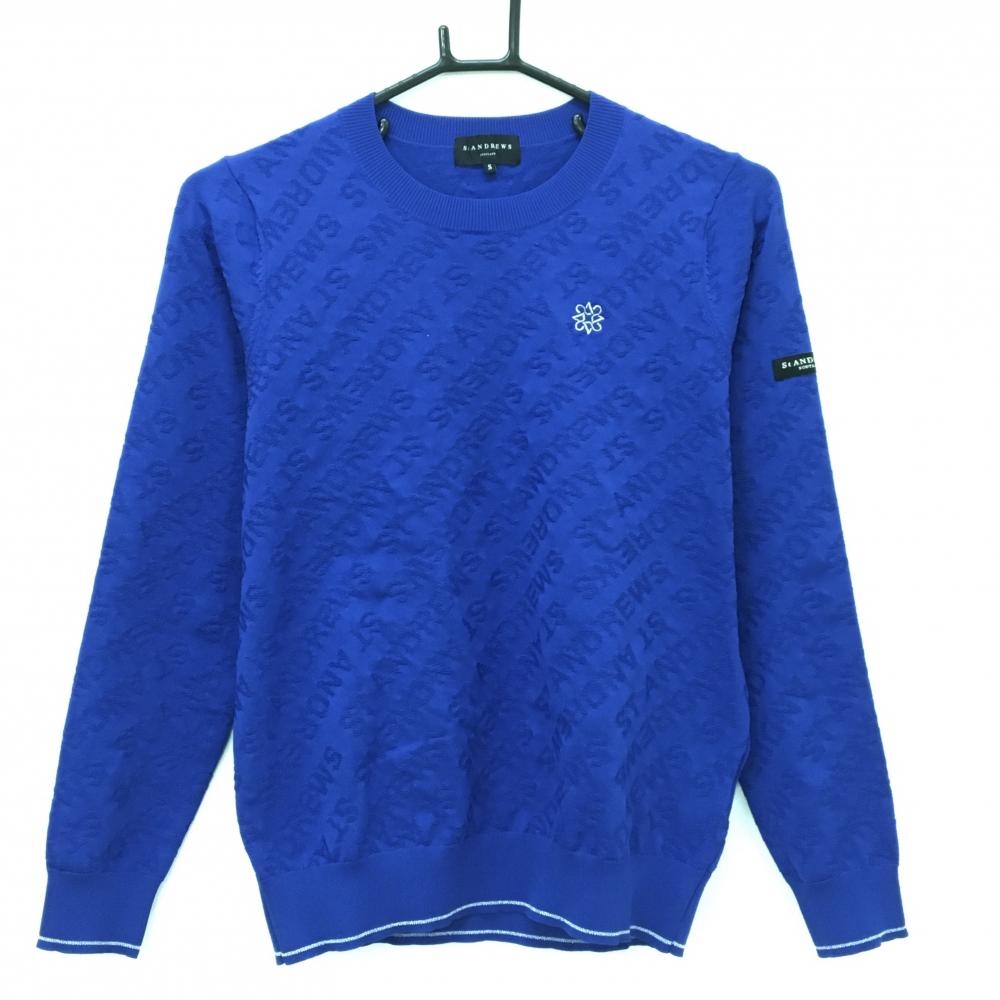 【超美品】セントアンドリュース セーター ブルー ロゴ総柄 ニット レディース S ゴルフウェア St ANDREWS