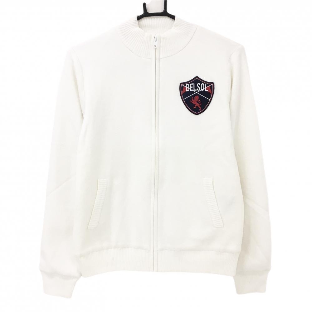 【超美品】デルソル ニットジャケット 白 裏地付 ワッペン  レディース M ゴルフウェア DELSOL