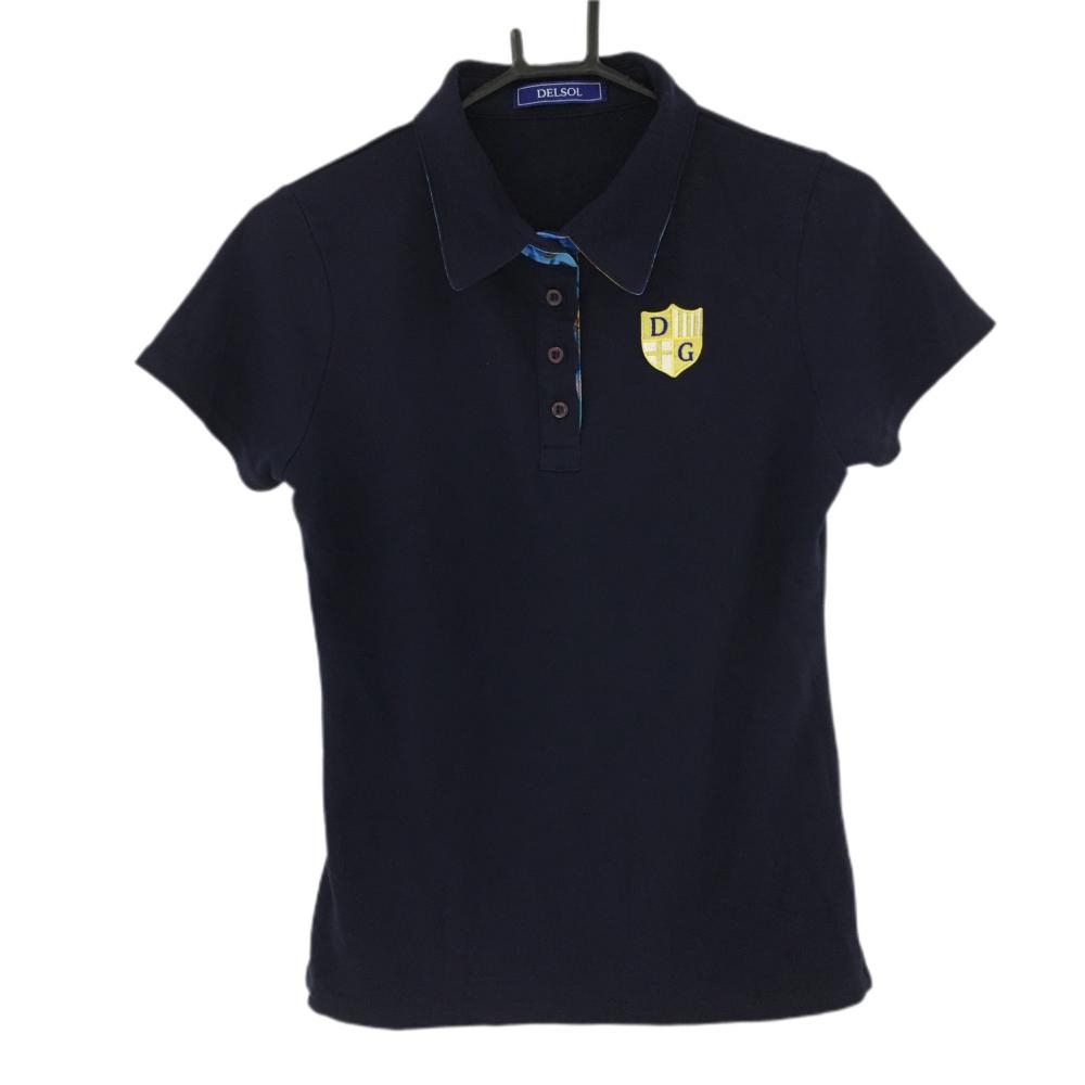 デルソル 半袖ポロシャツ ネイビー×ブルー 背面ビッグスカル  レディース L ゴルフウェア DELSOL