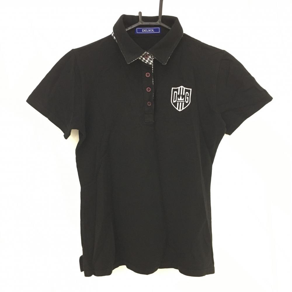 デルソル 半袖ポロシャツ 黒×白 背面ビッグスカル チェック  レディース L ゴルフウェア DELSOL