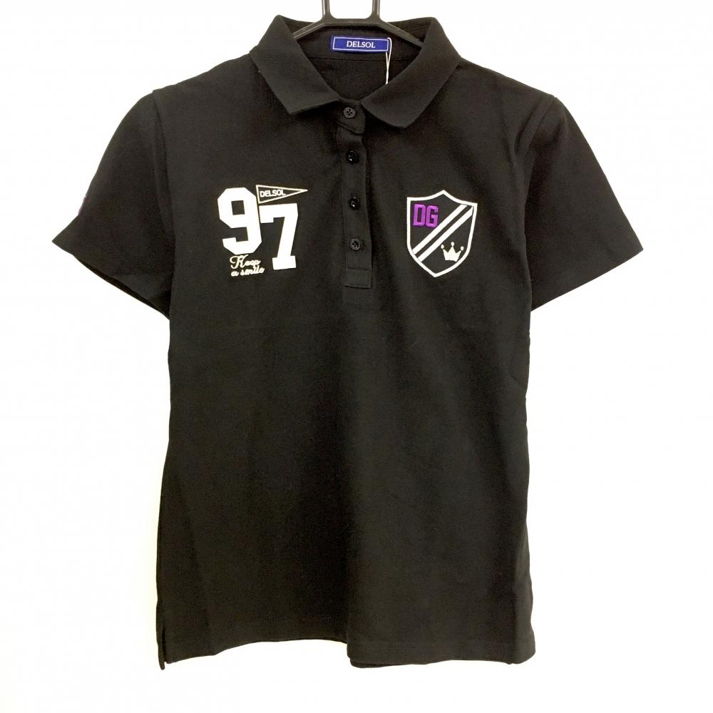 【新品】デルソル 半袖ポロシャツ 黒 刺しゅうワッペン レディース LL ゴルフウェア DELSOL
