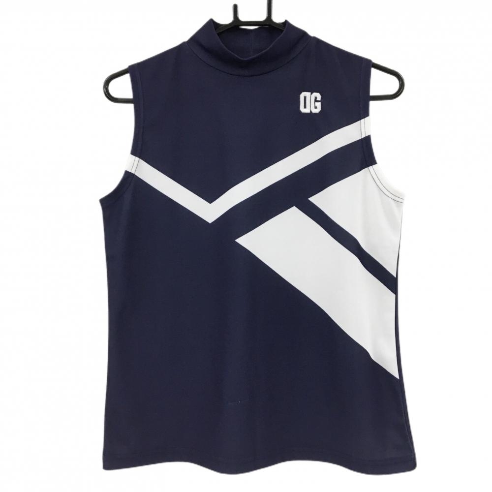 デルソル ノースリーブハイネックシャツ ネイビー×白 刺しゅう レディース L ゴルフウェア DELSOL