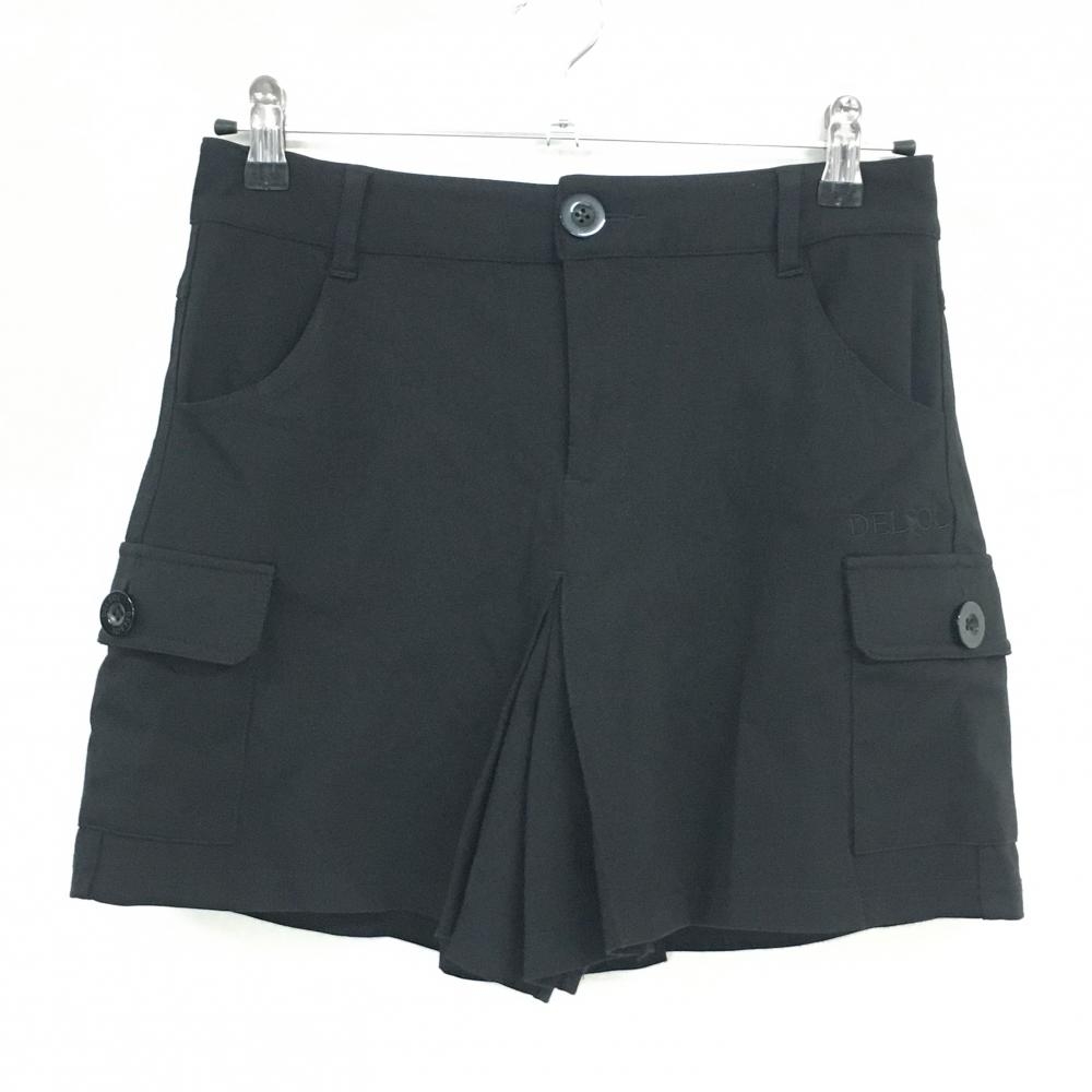【超美品】デルソル ショートパンツ 黒 ストレッチ ロゴ  レディース M ゴルフウェア DELSOL