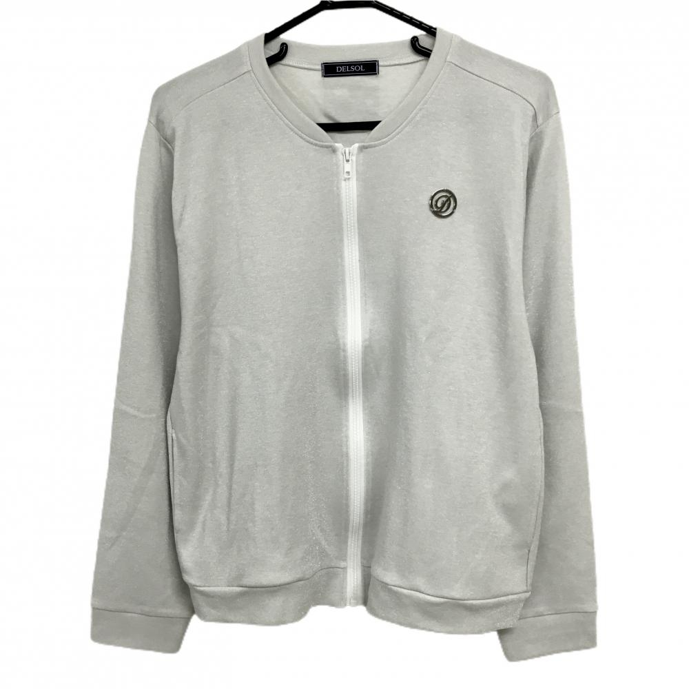 【超美品】デルソル ジャケット ライトグレー ラメ糸混 ロゴ レディース 3L ゴルフウェア 大きいサイズ DELSOL