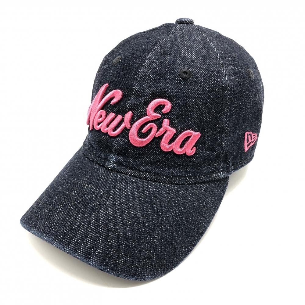 【美品】ニューエラ キャップ ネイビー×ピンク デニム ロゴ刺しゅう レディース  ゴルフウェア New Era