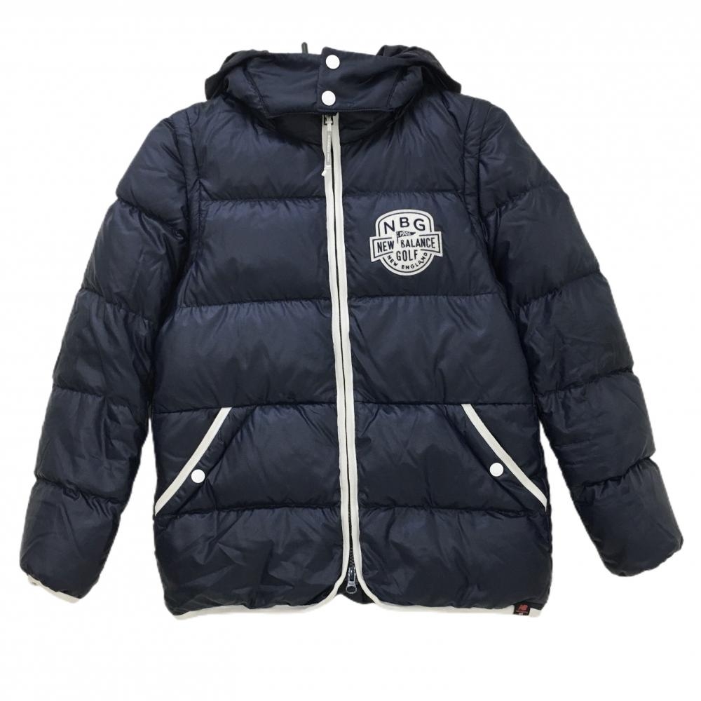 【美品】ニューバランスゴルフ 4WAYダウンジャケット ネイビー パイピング白 袖・フード着脱可 レディース 1(M) ゴルフウェア New Balance