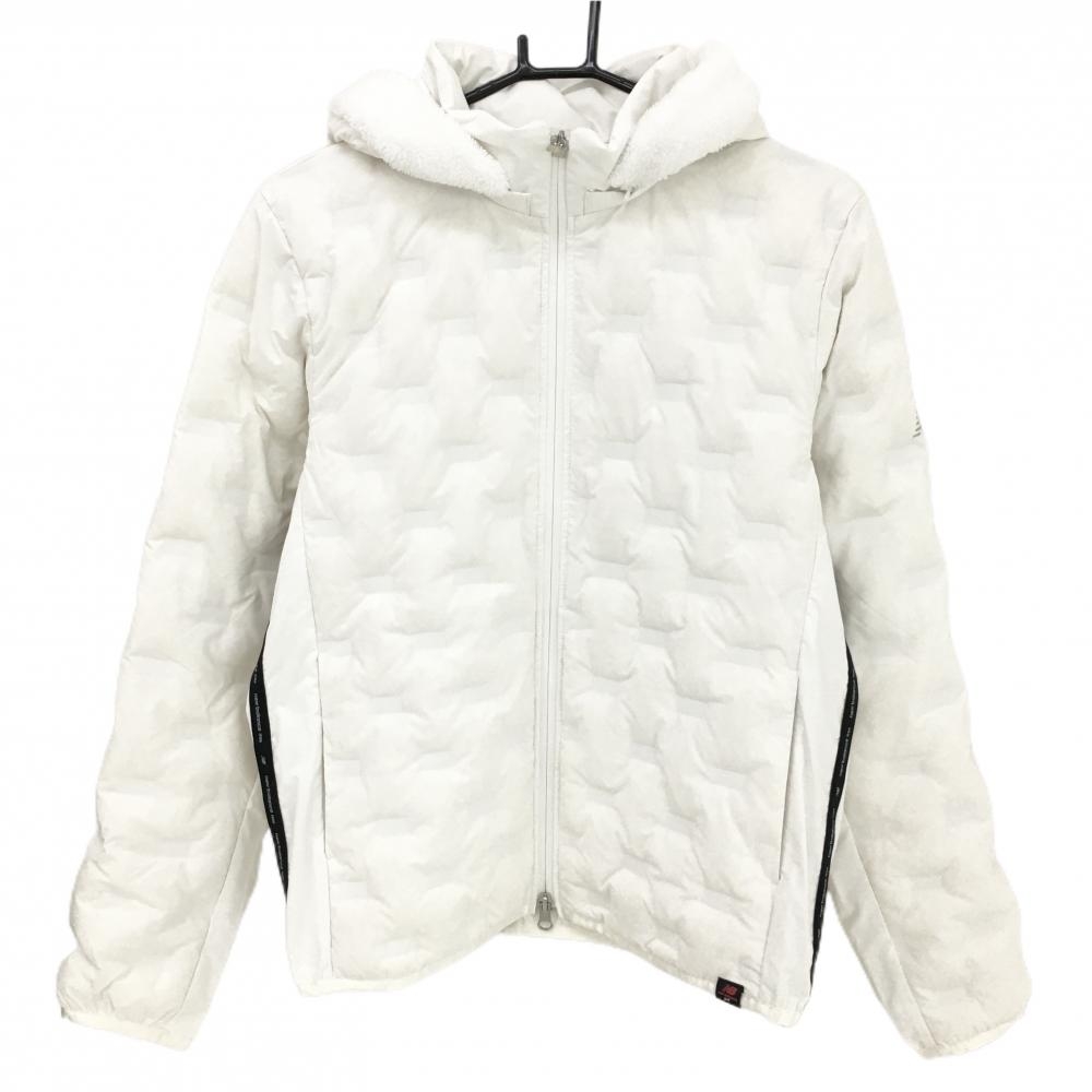 【超美品】ニューバランスゴルフ 2WAYダウンジャケット 白×黒 サイドロゴライン 凹凸生地 レディース 2(L) ゴルフウェア New Balance