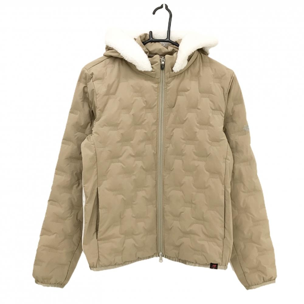 ニューバランスゴルフ フード付ダウンジャケット ベージュ ロゴ総柄地模様 フード着脱可 レディース 1(M) ゴルフウェア New Balance