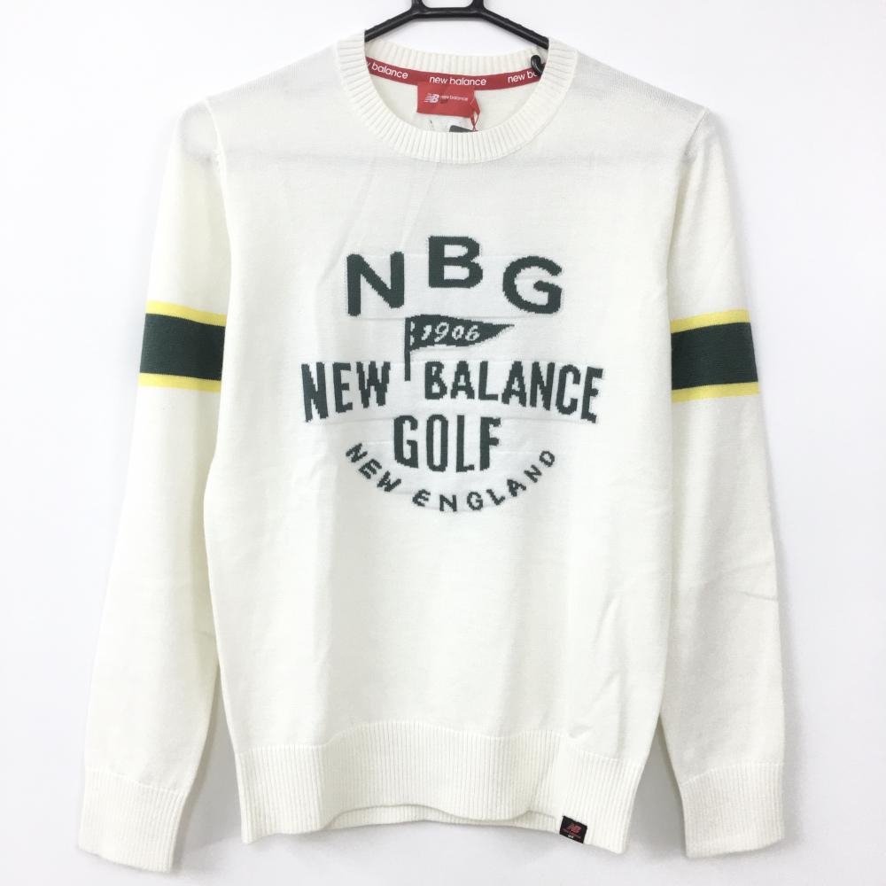 【新品】35％OFF〜New Balance ニューバランス セーター 白×ダークグリーン ニット サーモライト レディース 1(M) ゴルフウェア