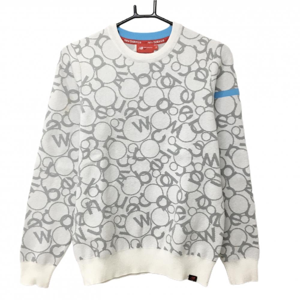 ニューバランスゴルフ セーター 白×グレー 総柄 ロゴ ニット レディース 2(L) ゴルフウェア New Balance