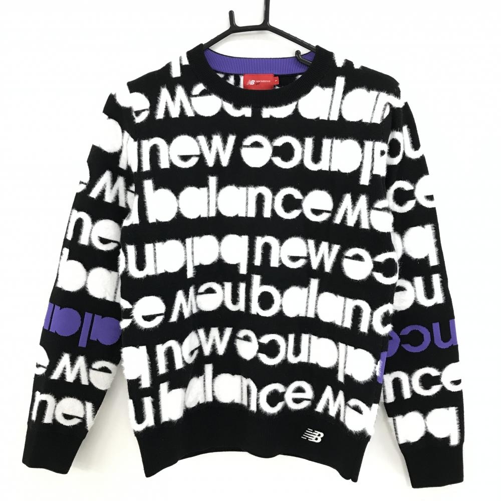 【美品】ニューバランスゴルフ セーター 黒×白 ロゴ総柄 ニット レディース 1(M) ゴルフウェア 2023年モデル New Balance