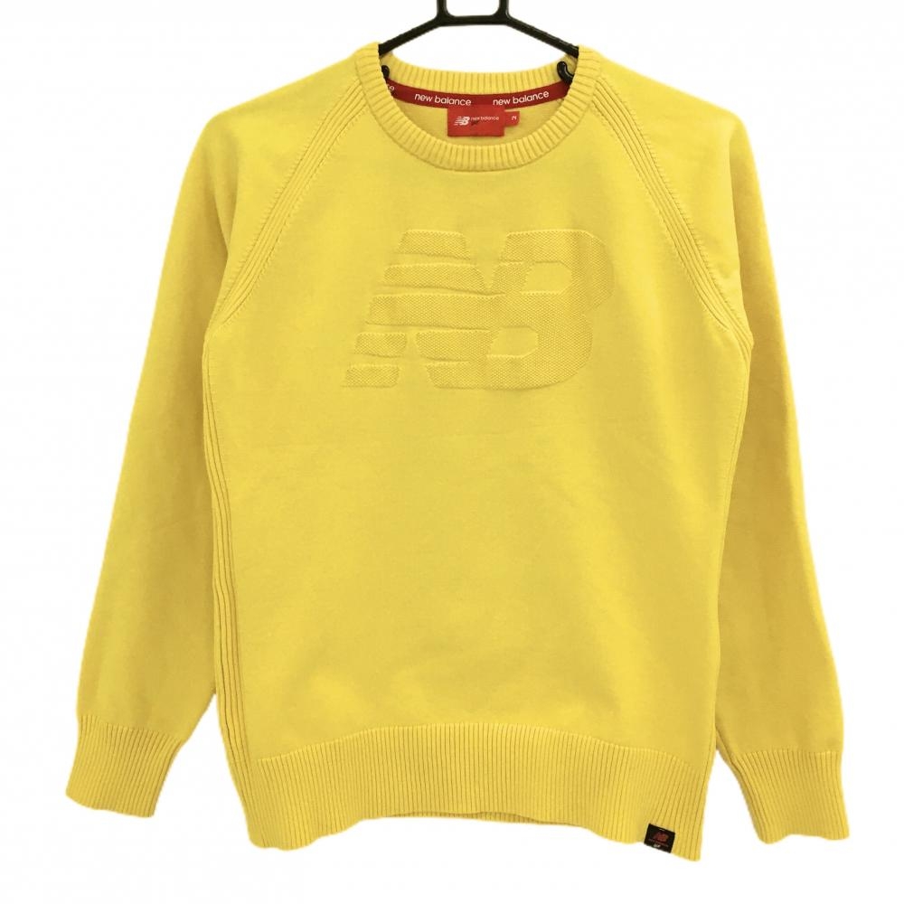 【美品】ニューバランスゴルフ セーター イエロー 胸ロゴ ニット レディース 2(L) ゴルフウェア New Balance