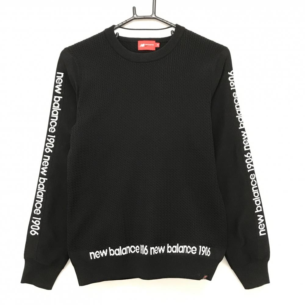 【超美品】ニューバランスゴルフ セーター 黒 身頃立体編み ロゴ白 ニット レディース 2(L) ゴルフウェア New Balance