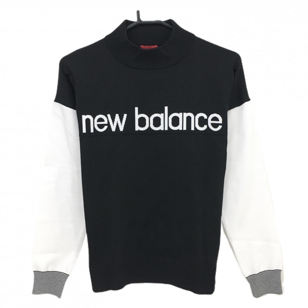 【超美品】ニューバランスゴルフ ハイネックセーター 黒×白 バイカラー ロゴ ニット レディース 2(L) ゴルフウェア New Balance