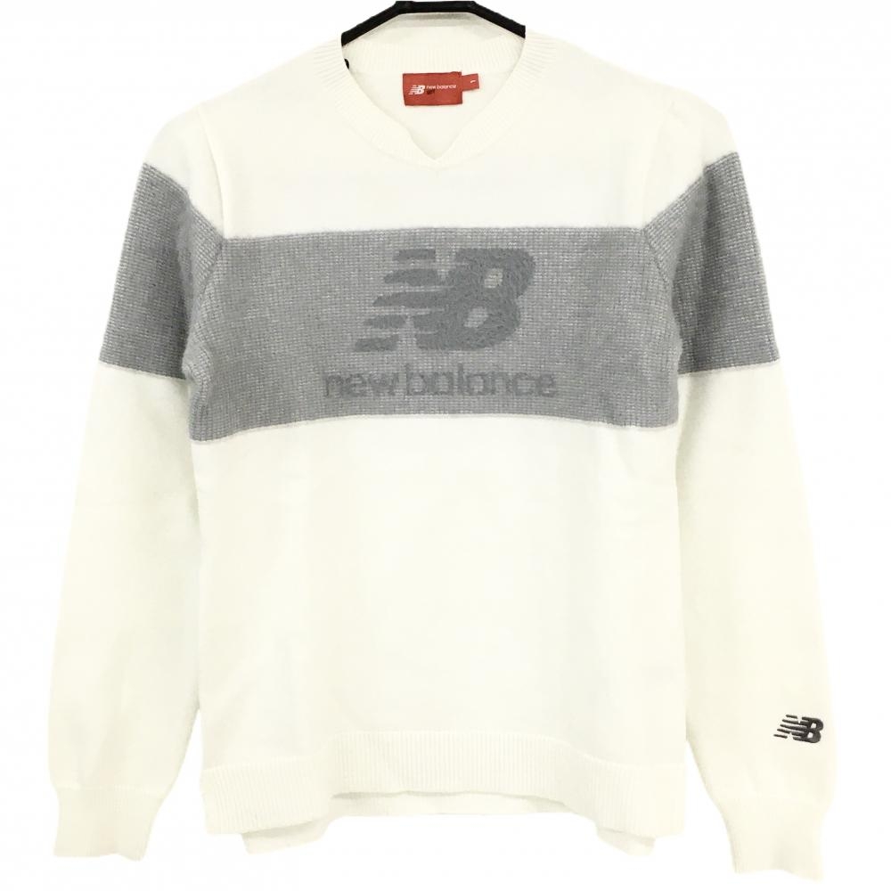 ニューバランスゴルフ セーター 白×グレー ウール混 ニット レディース 1(M) ゴルフウェア 2024年モデル New Balance
