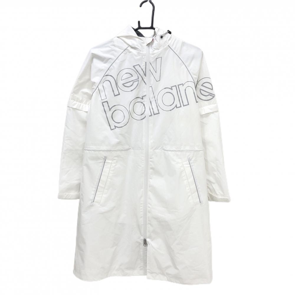 【新品】ニューバランスゴルフ 2WAYレインワンピース 白×グレー フード付 袖着脱可 収納袋 レディース 1(M) ゴルフウェア New Balance